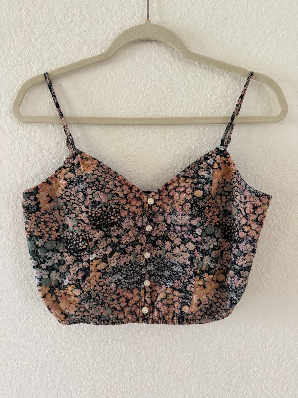 American Eagle Floral Button-Front Crop Cami Top SP